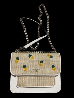 kate spade White Straw Crossbody with Pineapple Embroidery NWOT